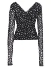 Dolce & Gabbana Ruched Wrap-effect Printed Polka-dot Tulle Blouse