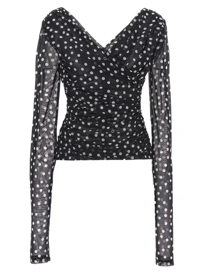 Dolce & Gabbana Polka Dot Draped Top With In Black