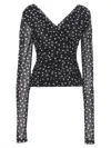 Dolce & Gabbana Ruched Wrap-effect Printed Polka-dot Tulle Blouse In White/black
