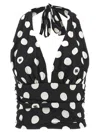 Dolce & Gabbana Polka-dot Charmeuse Top With Plunging Neckline In White/black
