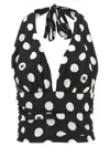 Dolce & Gabbana Polka-dot Charmeuse Top With Plunging Neckline In White/black