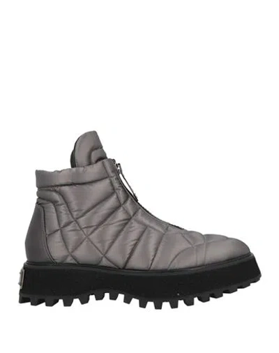 Dolce & Gabbana Man Ankle Boots Grey Size 9 Lambskin, Polyester, Polyamide, Polyurethane