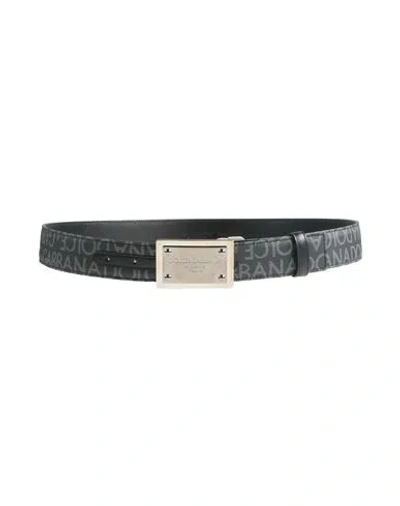 Dolce & Gabbana Man Belt Charcoal Size 39.5 Cotton, Polyurethane, Polyester, Calfskin In Grey