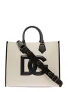 DOLCE & GABBANA DOLCE & GABBANA MAN'S BLACK AND WHITE COTTON SHOPPER BAG WITH  EMBOSSED LOGO