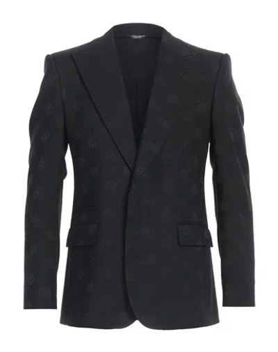 Dolce & Gabbana Single-breasted Logo Monogram Blazer In Black
