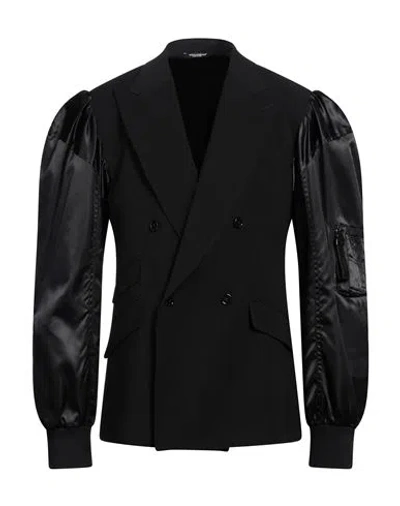 Dolce & Gabbana Man Blazer Black Size 48 Wool, Polyester, Polyamide, Elastane, Calfskin