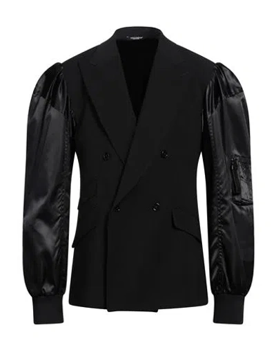 Dolce & Gabbana Man Blazer Black Size 38 Wool, Polyester, Polyamide, Elastane, Calfskin
