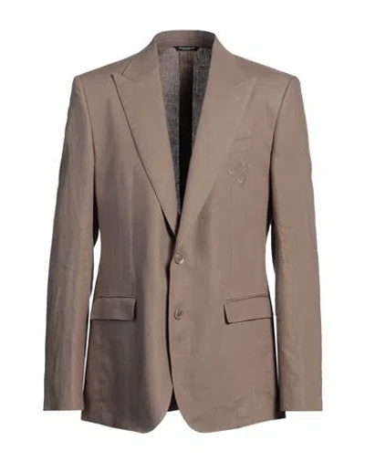 Dolce & Gabbana Man Blazer Camel Size 48 Linen In Blue