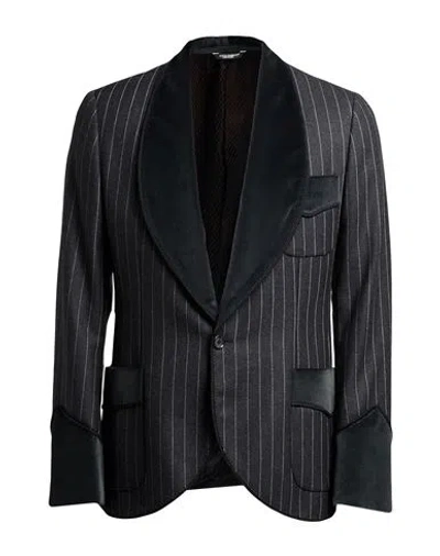 Dolce & Gabbana Man Blazer Charcoal Size 40 Virgin Wool, Cotton In Black
