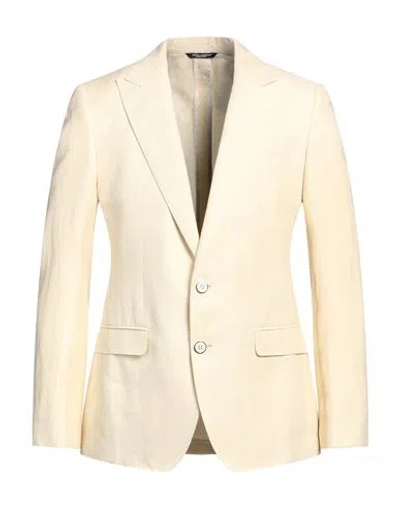 Dolce & Gabbana Man Blazer Cream Size 42 Linen, Cotton, Silk In White