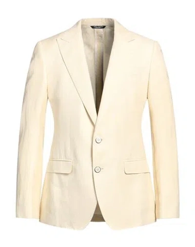 Dolce & Gabbana Man Blazer Cream Size 42 Linen, Cotton, Silk In Neutral