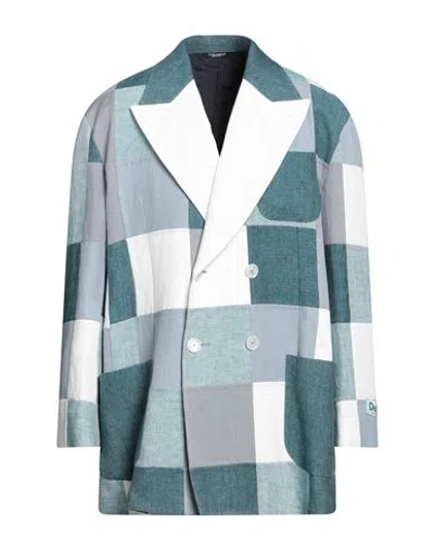 Dolce & Gabbana Man Blazer Deep Teal Size 40 Linen, Cotton In Green