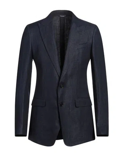 Dolce & Gabbana Man Blazer Midnight Blue Size 46 Linen, Virgin Wool