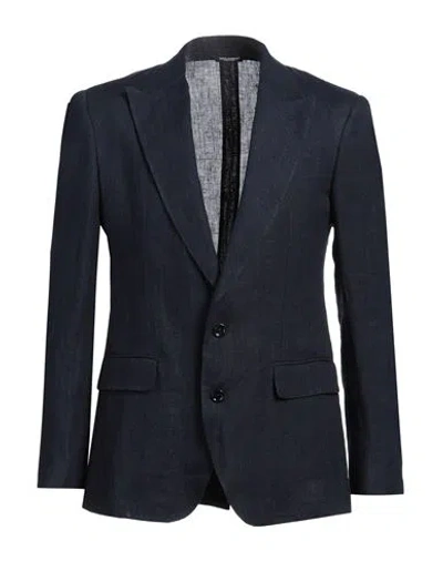 Dolce & Gabbana Man Blazer Navy Size 46 Linen, Cotton