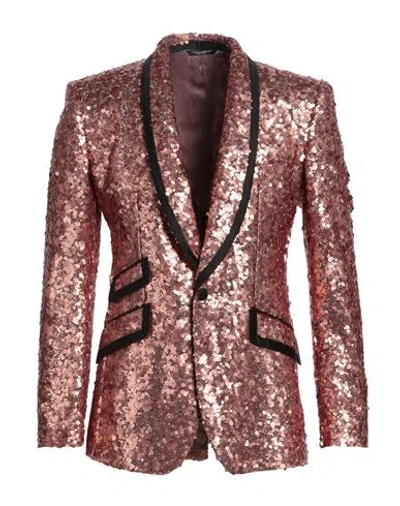 Dolce & Gabbana Man Blazer Rose Gold Size 48 Polyamide, Silk In Metallic