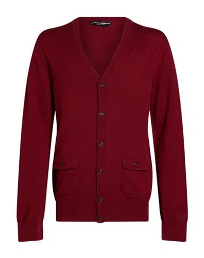 Dolce & Gabbana Man Cardigan Burgundy Size 48 Cashmere In Red