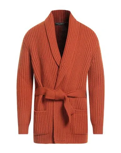 Dolce & Gabbana Man Cardigan Rust Size M Cashmere In Red