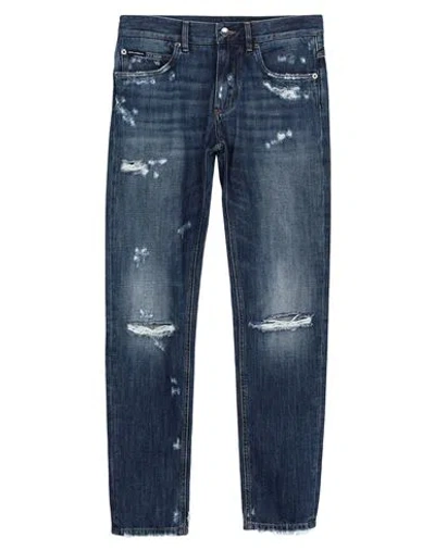 Dolce & Gabbana Man Jeans Blue Size 40 Cotton, Bovine Leather