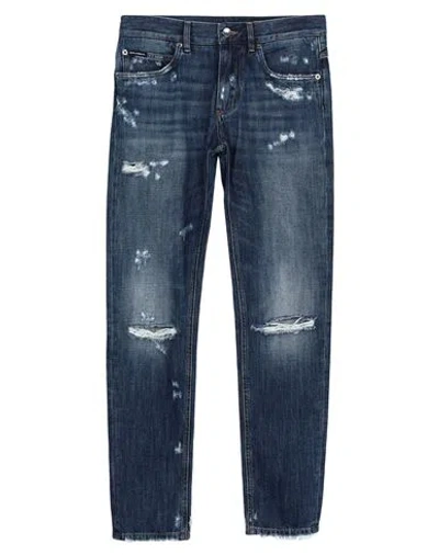 Dolce & Gabbana Man Jeans Blue Size 30 Cotton, Bovine Leather