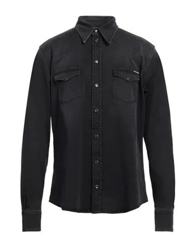 Dolce & Gabbana Man Denim Shirt Black Size 32 Cotton, Polyester, Elastane In Blue
