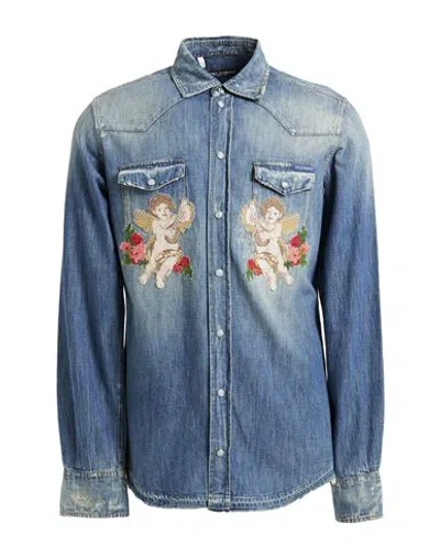 Dolce & Gabbana Man Denim Shirt Blue Size 15 Cotton