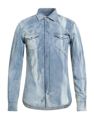 Dolce & Gabbana Man Denim Shirt Blue Size 15 Cotton, Elastane