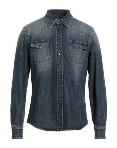 Dolce & Gabbana Man Denim Shirt Blue Size 15 ½ Cotton, Elastane