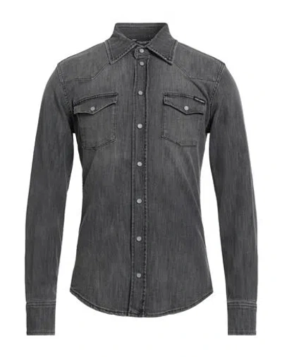 Dolce & Gabbana Man Denim Shirt Grey Size 15 ½ Cotton, Elastane In Gray