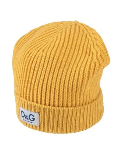 Dolce & Gabbana Man Hat Mustard Size Onesize Virgin Wool In Yellow