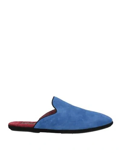 Dolce & Gabbana Man House Slipper Azure Size 10 Goat Skin In Blue