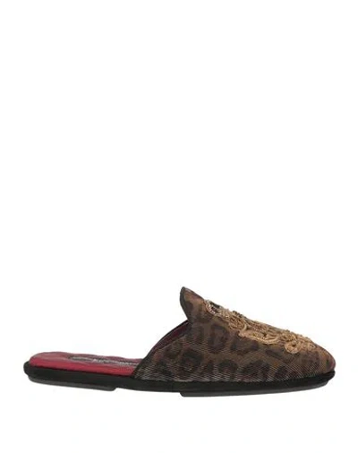 Dolce & Gabbana Man House Slipper Bronze Size 6 Cotton, Pvc - Polyvinyl Chloride, Polyester, Goat Sk In Brown