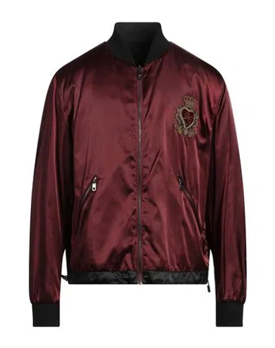 Dolce & Gabbana Man Jacket Burgundy Size 40 Polyamide, Brass, Cotton, Silk, Polyester In Red