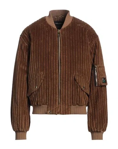 Dolce & Gabbana Man Jacket Camel Size 42 Cotton, Elastane In Brown