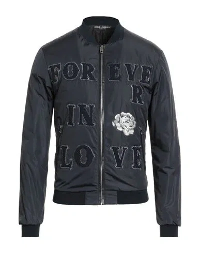 Dolce & Gabbana Man Jacket Midnight Blue Size 34 Polyamide, Shearling, Calfskin, Polyester, Wool