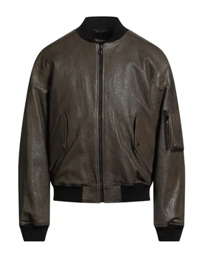 Dolce & Gabbana Man Jacket Military Green Size 40 Sheepskin In Brown