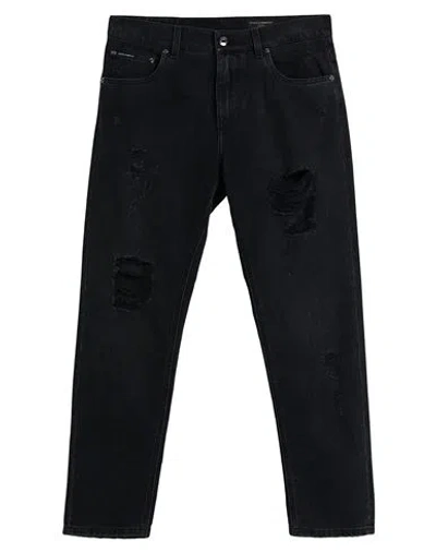 Dolce & Gabbana Man Jeans Black Size 42 Cotton, Elastane, Brass, Calfskin