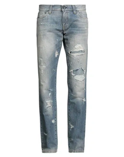 Dolce & Gabbana Man Jeans Blue Size 32 Cotton, Calfskin