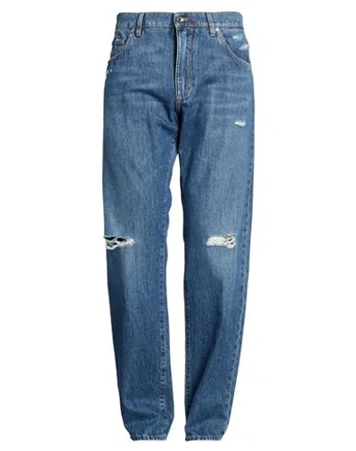 Dolce & Gabbana Man Jeans Blue Size 36 Cotton, Cow Leather