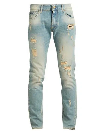 Dolce & Gabbana Man Jeans Blue Size 40 Cotton, Leather