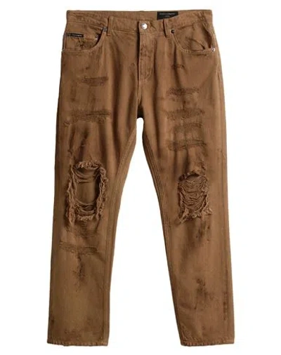 Dolce & Gabbana Man Jeans Camel Size 32 Cotton, Elastane In Brown