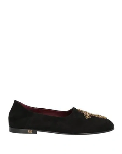 Dolce & Gabbana Black Suede Gold Cross Slip On Loafers Shoes