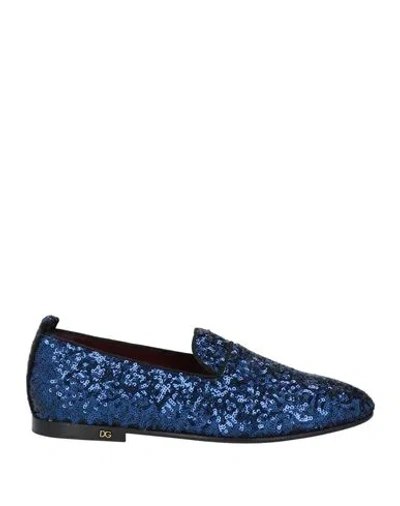 Dolce & Gabbana Man Loafers Bright Blue Size 9 Polyester, Cotton, Calfskin