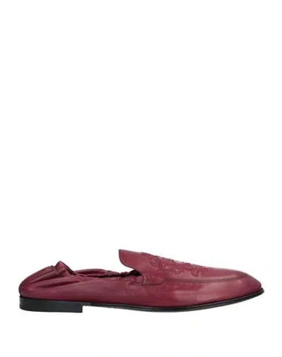 Dolce & Gabbana Man Loafers Burgundy Size 9 Calfskin In Red