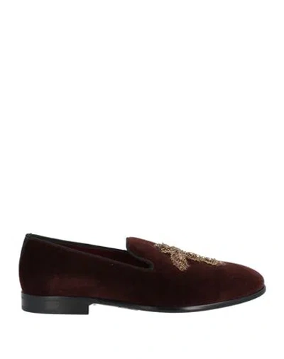 Dolce & Gabbana Man Loafers Dark Brown Size 8 Cotton, Glass, Synthetic Fibers, Metal