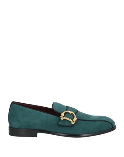 Dolce & Gabbana Man Loafers Deep Teal Size 6 Goat Skin, Viscose, Cotton In Green