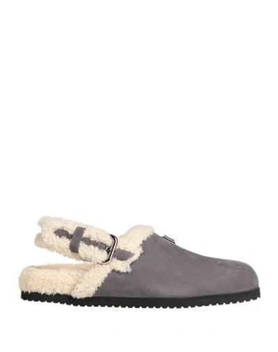 Dolce & Gabbana Man Mules & Clogs Grey Size 8 Leather, Textile Fibers