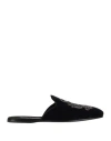 Dolce & Gabbana Velvet Slippers With Coat Of Arms Embroidery In Navy Blue