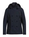 Dolce & Gabbana Man Overcoat & Trench Coat Midnight Blue Size 38 Polyester, Bovine Leather