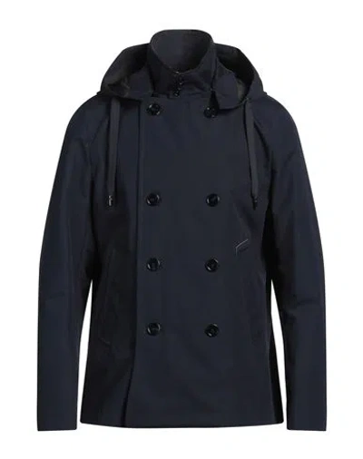 Dolce & Gabbana Man Overcoat & Trench Coat Midnight Blue Size 38 Polyester, Bovine Leather