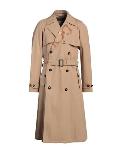 Dolce & Gabbana Man Overcoat & Trench Coat Sand Size 40 Cotton In Beige